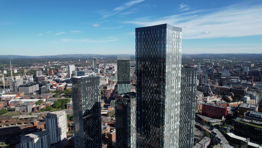 Manchester City Centre 4K Video Drone Aerial View Above Building Work Skyline Construction Blue Sky Summer Beetham Tower

 | Shutterstock HD Video #1094734561