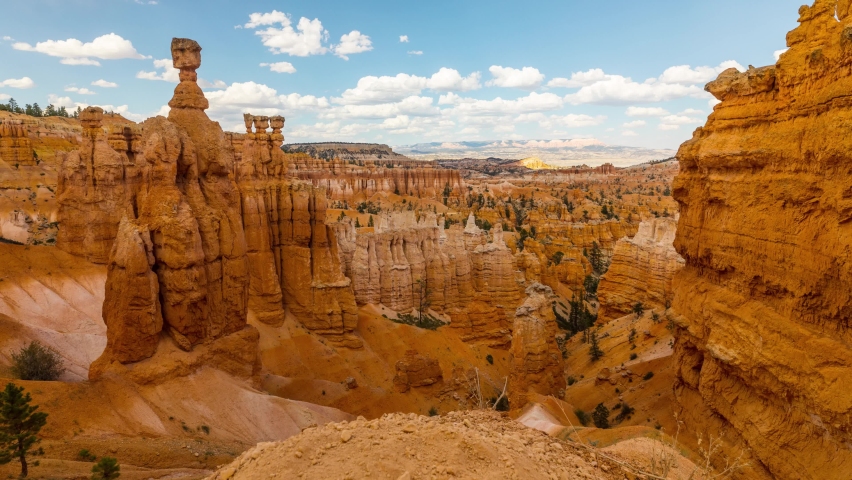 Time lapse of the clouds moving above the incredible rock formations at Bryce Canyon National Park in Utah.