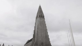 Hallgrímskirkja Church of Iceland in Reykjavik, Iceland with gimbal video walking forward inside.