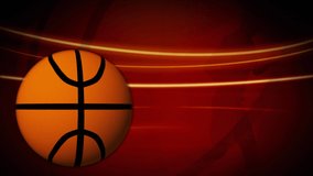 Animation of glowing basket ball over dark background. Global sport and entertainment concept digital generated video.