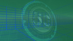 Animation of digital data processing and digital interface and grid over blue background. Global data processing concept digital generated video. - Powered by Shutterstock - Get 15% off with code: PIKWIZARD15