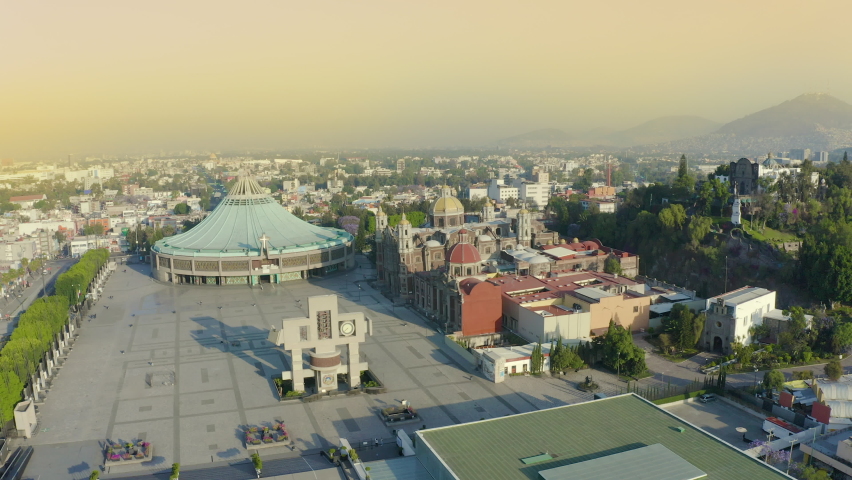 Aerial tour over the famous basilica of Guadalupe next to the Parish of Santa María de Guadalupe Capuchinas and the Capilla del Cerrito