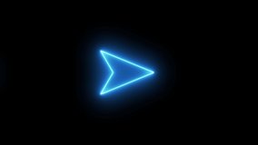 4K looped. Glowing neon blue arrow animated on black background