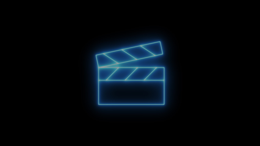 Neon blue movie clapper sign black background | Shutterstock HD Video #1094749515