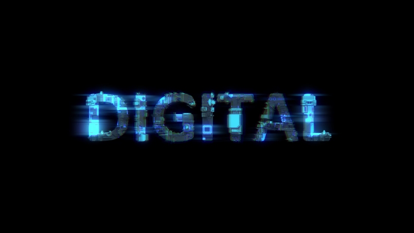 Abstract glitch cybernetical text DIGITAL glowing blue electric light, isolated | Shutterstock HD Video #1094754381