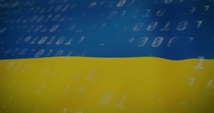Animation of binary code and digital padlock over flag of ukraine. ukraine crisis and international politics concept digitally generated video.