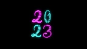 Animated 2023 New Year Creative Background Design. Neon Colors  Firework background Happy New Year 2023. Fireworks video 2023 animation. New Year Celebration Card Animation Design. Particle Fireworks.