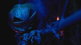 Burning Halloween Scarecrow in a cornfield at night. Halloween holiday concept. - Powered by Shutterstock - Get 15% off with code: PIKWIZARD15