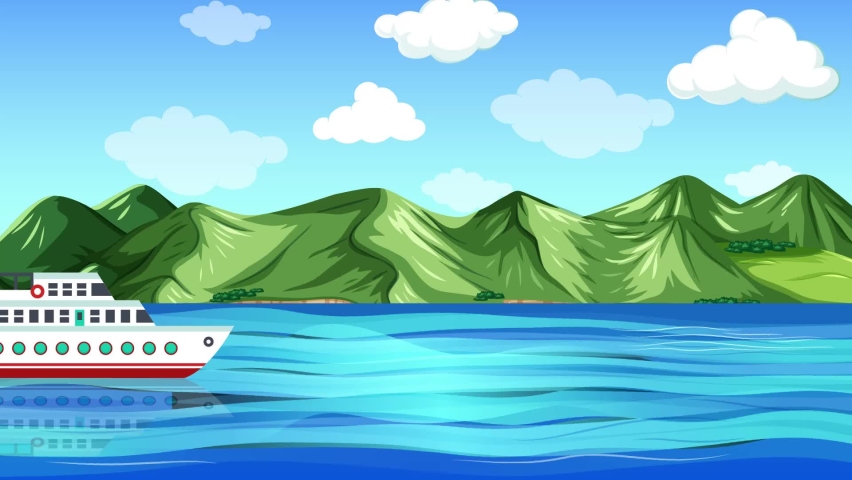 The Ship Is On The Ocean Near Green Island