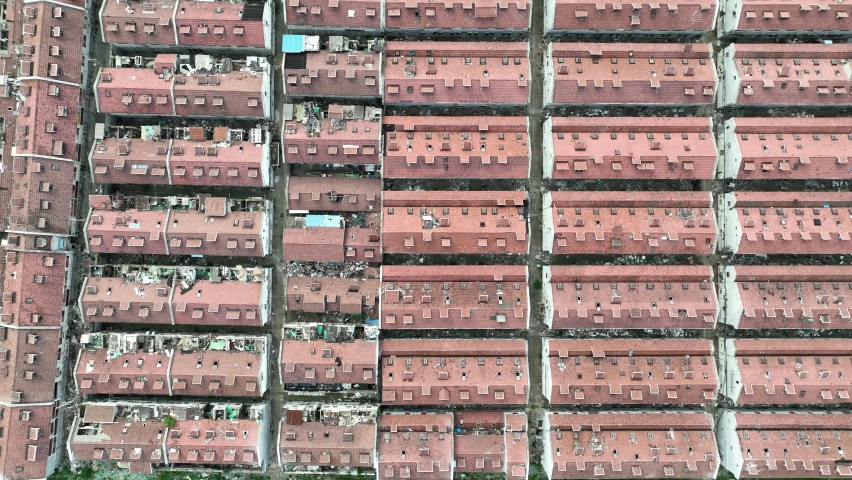 The traditional buildings waiting for demolition. Drone aerial view. The traditional Shikumen buildings waiting for tearing down. Real estate, economy, business concept b-roll footage. | Shutterstock HD Video #1094764661
