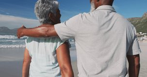 Animation of falling hearts over african american couple. International day of older persons concept digitally generated video.