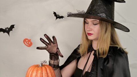 Spooky Halloween Fotage Witch Casting Spell Stock Footage Video (100% 