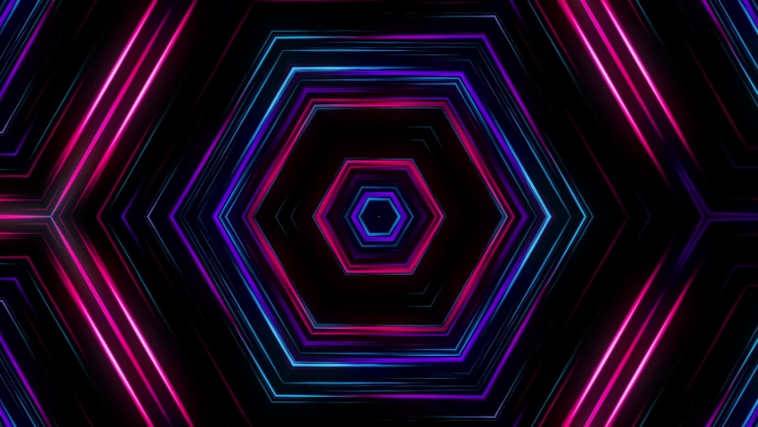 Flying through glowing neon lines creating a tunnel, blue red pink violet spectrum, fluorescent ultraviolet light, modern colorful lighting, 4k seamless loop cg animation Royalty-Free Stock Footage #1094771537