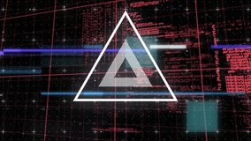 Animation of light trails and abstract triangular shape over data processing on black background. Computer interface and business technology concept - Powered by Shutterstock - Get 15% off with code: PIKWIZARD15