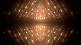 VJ Fractal orange kaleidoscopic background. UHD 4k 4096. Abstract motion background in brown colors, shining lights, energy waves and sparkling particles. Seamless loop. 