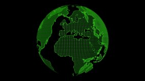 Video of planet earth in neon green rotating on black background. Global network connection and data connections. Communication technology global world network. Digital Data Network Technology