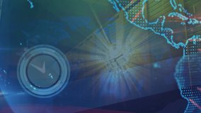 Animation of light beams over globe with hud processing on digital interface at data center. Digital composite, technology, artificial intelligence, connection, global business, data processing. - Powered by Shutterstock - Get 15% off with code: PIKWIZARD15