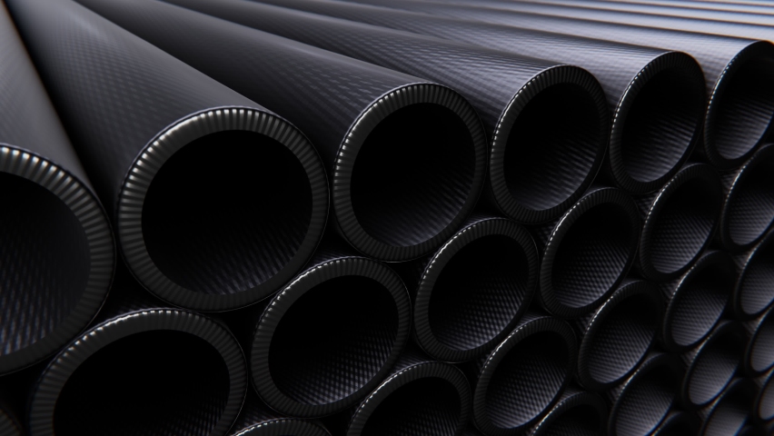 Tracking DOF camera looping 3D animation of the carbon fiber pipes stacked at warehouse rendered in UHD Royalty-Free Stock Footage #1094814159