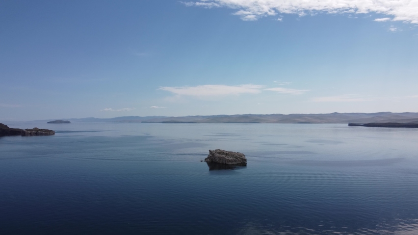 Lake Baikal is a rift lake located in southern Siberia, Russia Baikal lake summer landscape view. Drone