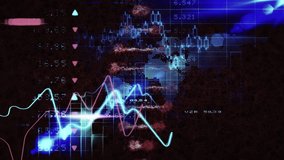 Animation of dna structure spinning and financial data processing against black background. Global finance and medical research technology concept - Powered by Shutterstock - Get 15% off with code: PIKWIZARD15