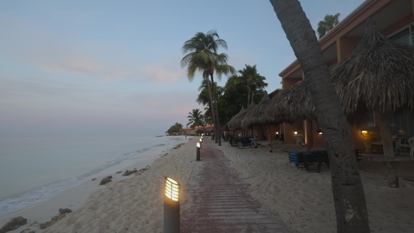 Gorgeous view of luxury resort on front line of Atlantic Ocean. Turquoise water and white sand coast line. | Shutterstock HD Video #1094827997