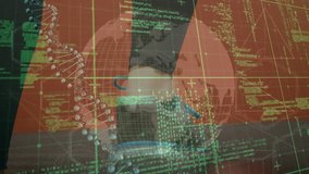 Animation of spinning dna structure and data processing over low section of athlete walking. Sports and medical research technology concept - Powered by Shutterstock - Get 15% off with code: PIKWIZARD15