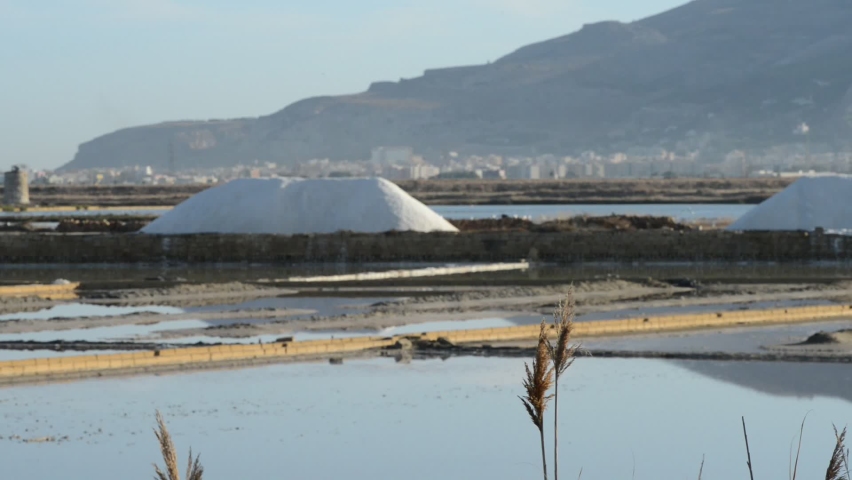 piles of salt collected from the salt pans of Trapani in southern Sicily
