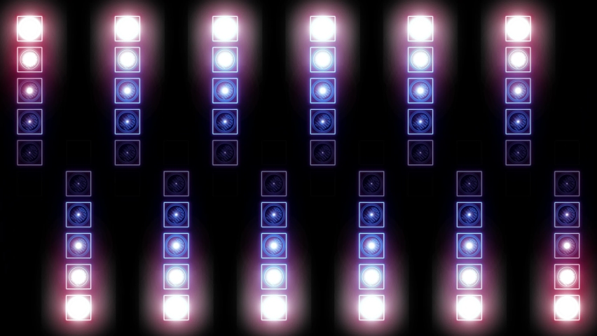 Flashing square Led wall light. Animation of flashing light bulbs on led wall or projectors for stage lights. Flashes on 26 different screens  4K video