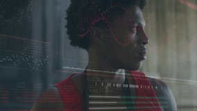 Animation of level up text and data processing african american man smiling. Global sport, computing and digital interface concept digitally generated video. - Powered by Shutterstock - Get 15% off with code: PIKWIZARD15