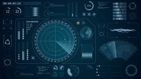 Motion graphic of Blue color sonar radar screen searching an object with futuristic head up display ( HUD UI ) technology interface screen and chat panel abstract background - Powered by Shutterstock - Get 15% off with code: PIKWIZARD15