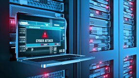 Cyber Attack Warning Error Alert Text on Computer Screen Entering Login And Password on server racks data center room Internet. Security System breaks Digital security concept. 3D Illustration - Powered by Shutterstock - Get 15% off with code: PIKWIZARD15
