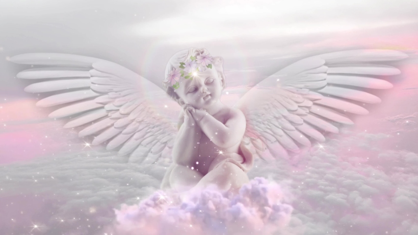 Baby Angel figurine sitting on a fluffy cloud 3D illustration, Meditation Animation | Shutterstock HD Video #1094855621