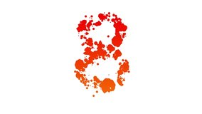 colorful red and orange number 8, tint blots style alphabet on white, isolated - loop video