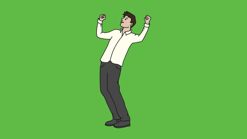 Draw standing young boy keep his fists up and lean back wearing white shirt, grey trouser and grey shoes on abstract green background
 | Shutterstock HD Video #1094858281