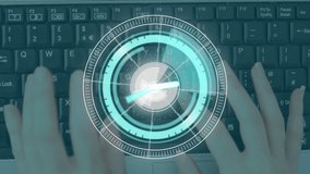 Animation of scope scanning with clock over computer keyboard. global connections, data processing and digital interface concept digitally generated video. - Powered by Shutterstock - Get 15% off with code: PIKWIZARD15