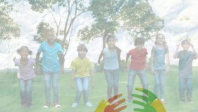 Animation of colourful puzzle pieces creating autism awareness ribbon over schoolchildren. autism, learning difficulties, support and awareness concept digitally generated video. - Powered by Shutterstock - Get 15% off with code: PIKWIZARD15