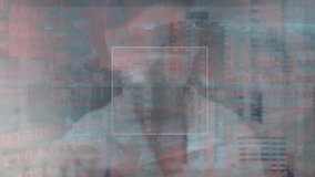Animation of data processing over man touching digital interface and cityscape. global business, data processing and digital interface concept digitally generated video. - Powered by Shutterstock - Get 15% off with code: PIKWIZARD15