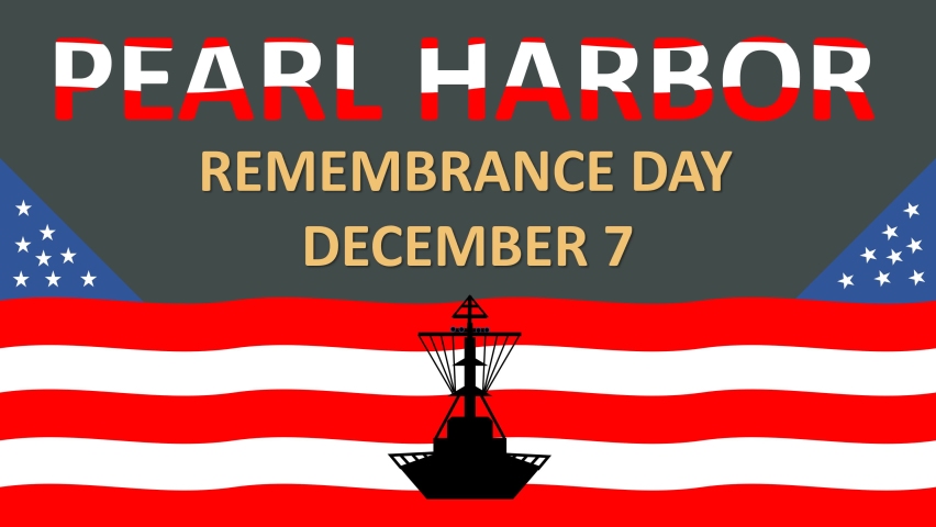 Animated background of National Pearl Harbor Remembrance Day with smooth animation usa flag, sea wave and fighter plane. Holiday concept Great tu use for event on December 7th | Shutterstock HD Video #1094871923