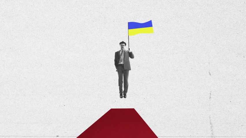 Freedom and independence. Young man with flag of Ukraine jumping on red springboard. Human rights, peace. Stop motion, 2D animation. Support, hope, equlity and diversity concept | Shutterstock HD Video #1094881087