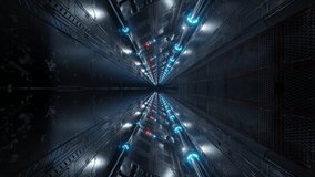 Vertical 3D rendered animated loop of a spaceship background in space station. Futuristic interior corridor with blue neon lights walls. Hyperrealistic dimensional seamless lopped animation - Powered by Shutterstock - Get 15% off with code: PIKWIZARD15