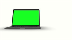 3d grey laptop model moving with a green laptop lcd screen and a white back screen, you can use it for your stock footage, delete the green laptop lcd screen using the software you use