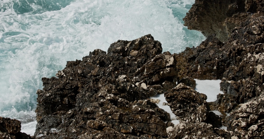 Beautiful crashing waves in slow motion, Adriatic coast.
