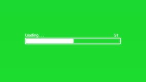 Green screen Loading bar downloading bar loading screen pixelated progress animation Loading Transfer Download 0-100%.