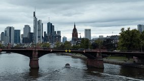 Time Lapse shot of cloudy Frankfurt skyline