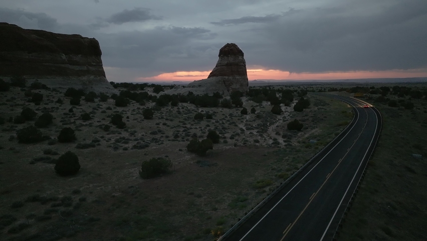 Aerial view of the Rock formations in the Monument valley. Landscape of Monument valley. Panoramic view. Navajo tribal park in Arizona, USA.