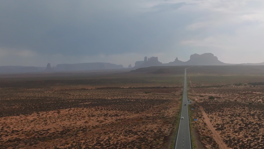 Aerial view of the Rock formations in the Monument valley. Landscape of Monument valley. Panoramic view. Navajo tribal park in Arizona, USA.