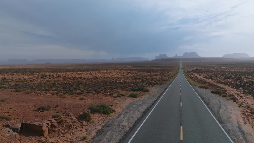 Aerial view of the Rock formations in the Monument valley. Landscape of Monument valley. Panoramic view. Navajo tribal park in Arizona, USA.