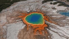 Grand Prismatic Spring view at Yellowstone National Park. Aerial scenic 4k video. Midway Geyser Basin, Yellowstone National Park, Wyoming, USA