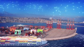 Futuristic Port with 5G network and AI technology 
Wifi communication, technology concept, Aerial shot with artificial intelligence, digital network, Harbour, Harbor in the future
 - Powered by Shutterstock - Get 15% off with code: PIKWIZARD15