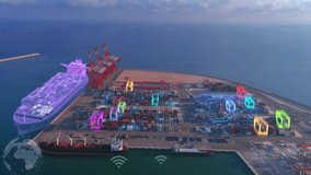 Aerial view of Futuristic Port with 5G network and technology
Data communication, technology concept, Aerial shot with artificial intelligence, digital network, Harbour, Harbor in the future
 - Powered by Shutterstock - Get 15% off with code: PIKWIZARD15